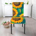 Green Watercolor Sunflower Pattern Print Dining Chair Slipcover