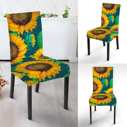 Green Watercolor Sunflower Pattern Print Dining Chair Slipcover