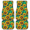 Green Watercolor Sunflower Pattern Print Front and Back Car Floor Mats