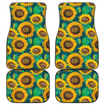 Green Watercolor Sunflower Pattern Print Front and Back Car Floor Mats