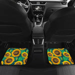 Green Watercolor Sunflower Pattern Print Front and Back Car Floor Mats