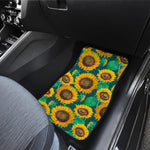 Green Watercolor Sunflower Pattern Print Front and Back Car Floor Mats