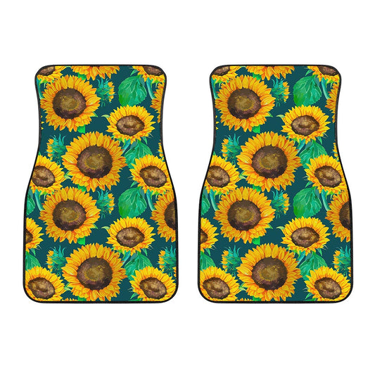 Green Watercolor Sunflower Pattern Print Front Car Floor Mats