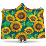 Green Watercolor Sunflower Pattern Print Hooded Blanket