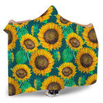 Green Watercolor Sunflower Pattern Print Hooded Blanket