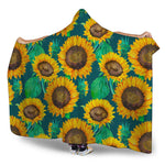 Green Watercolor Sunflower Pattern Print Hooded Blanket