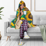 Green Watercolor Sunflower Pattern Print Hooded Blanket