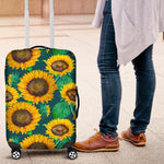 Green Watercolor Sunflower Pattern Print Luggage Cover GearFrost
