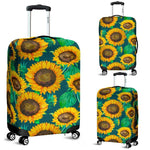 Green Watercolor Sunflower Pattern Print Luggage Cover GearFrost