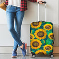 Green Watercolor Sunflower Pattern Print Luggage Cover