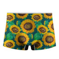 Green Watercolor Sunflower Pattern Print Men's Boxer Briefs