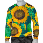 Green Watercolor Sunflower Pattern Print Men's Crewneck Sweatshirt GearFrost