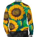 Green Watercolor Sunflower Pattern Print Men's Crewneck Sweatshirt GearFrost