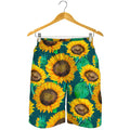 Green Watercolor Sunflower Pattern Print Men's Shorts