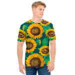 Green Watercolor Sunflower Pattern Print Men's T-Shirt