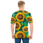 Green Watercolor Sunflower Pattern Print Men's T-Shirt