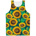 Green Watercolor Sunflower Pattern Print Men's Tank Top