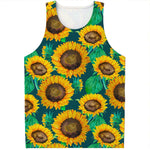 Green Watercolor Sunflower Pattern Print Men's Tank Top