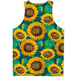 Green Watercolor Sunflower Pattern Print Men's Tank Top
