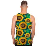 Green Watercolor Sunflower Pattern Print Men's Tank Top