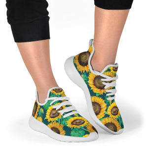 Green Watercolor Sunflower Pattern Print Mesh Knit Shoes GearFrost