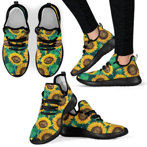 Green Watercolor Sunflower Pattern Print Mesh Knit Shoes GearFrost