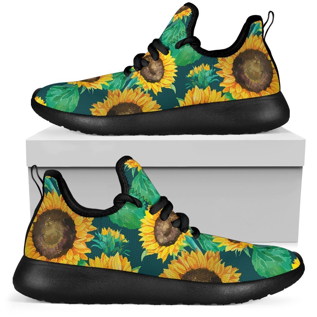 Green Watercolor Sunflower Pattern Print Mesh Knit Shoes GearFrost