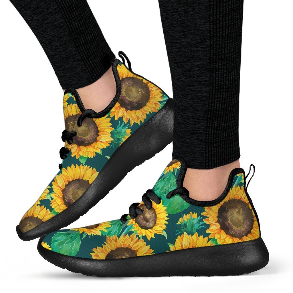 Green Watercolor Sunflower Pattern Print Mesh Knit Shoes GearFrost