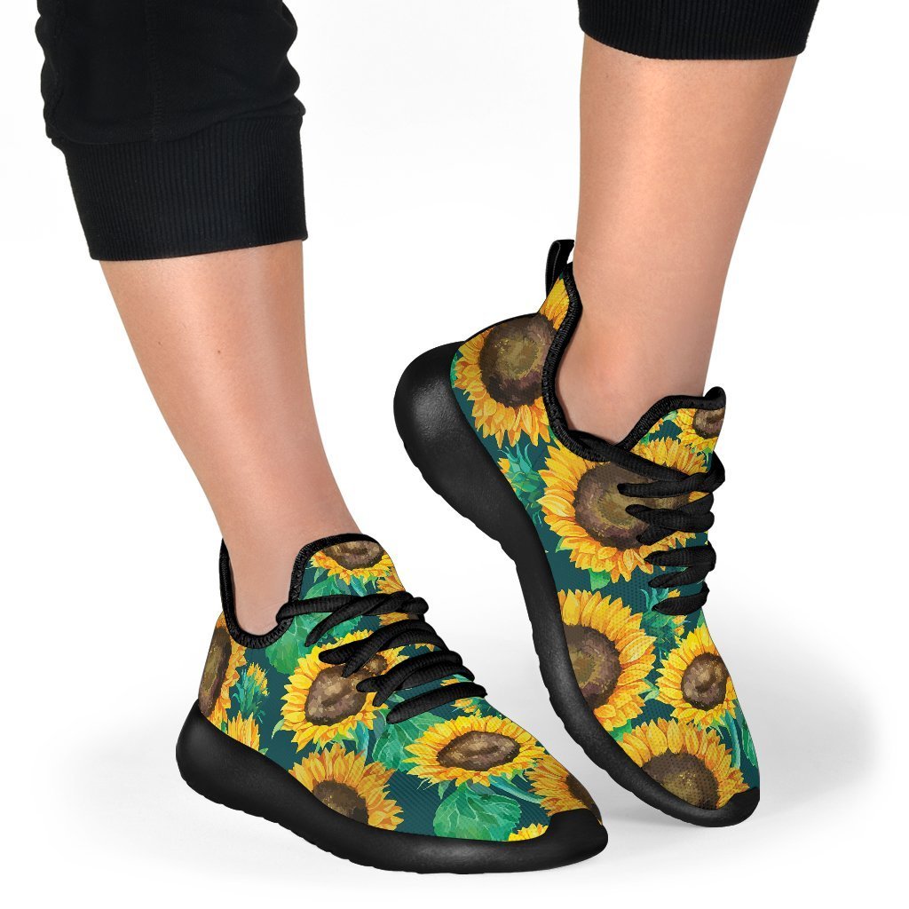 Green Watercolor Sunflower Pattern Print Mesh Knit Shoes GearFrost