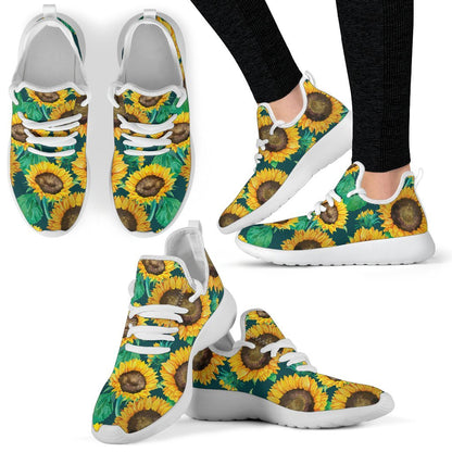 Green Watercolor Sunflower Pattern Print Mesh Knit Shoes GearFrost