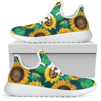 Green Watercolor Sunflower Pattern Print Mesh Knit Shoes GearFrost