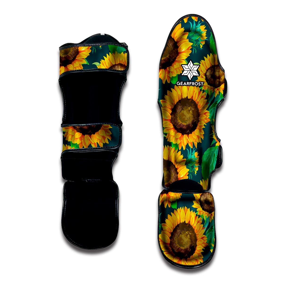 Green Watercolor Sunflower Pattern Print Muay Thai Shin Guard