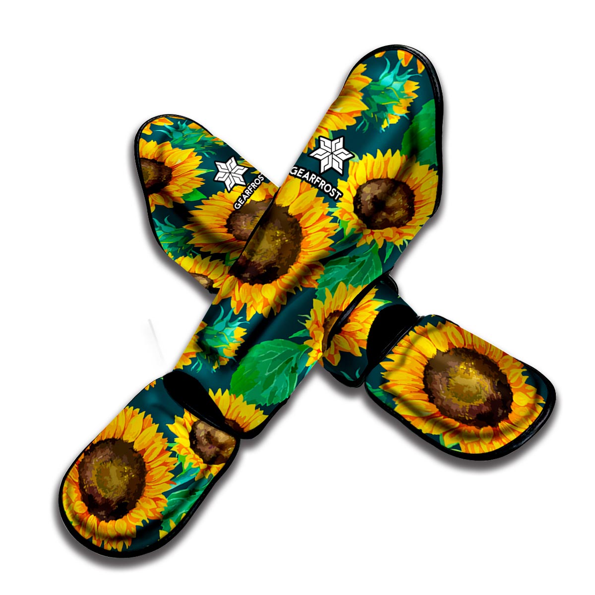 Green Watercolor Sunflower Pattern Print Muay Thai Shin Guard