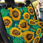 Green Watercolor Sunflower Pattern Print Pet Car Back Seat Cover