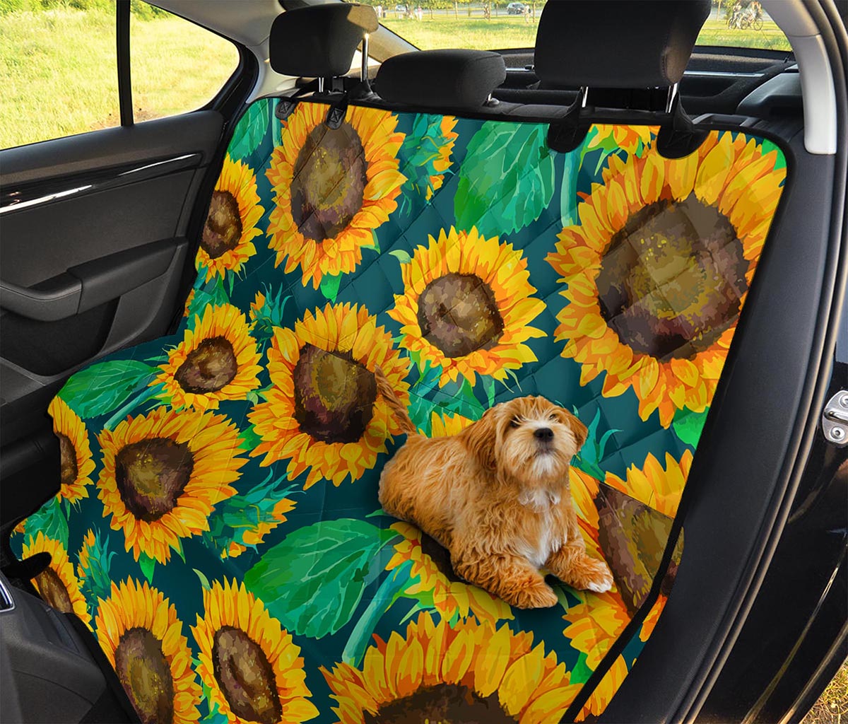 Green Watercolor Sunflower Pattern Print Pet Car Back Seat Cover