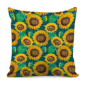 Green Watercolor Sunflower Pattern Print Pillow Cover