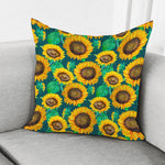 Green Watercolor Sunflower Pattern Print Pillow Cover