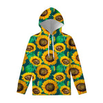 Green Watercolor Sunflower Pattern Print Pullover Hoodie