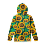 Green Watercolor Sunflower Pattern Print Pullover Hoodie