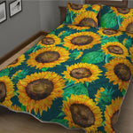 Green Watercolor Sunflower Pattern Print Quilt Bed Set