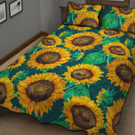 Green Watercolor Sunflower Pattern Print Quilt Bed Set