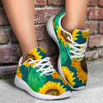Green Watercolor Sunflower Pattern Print Sport Shoes GearFrost