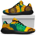 Green Watercolor Sunflower Pattern Print Walking Shoes