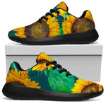 Green Watercolor Sunflower Pattern Print Sport Shoes GearFrost