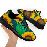 Green Watercolor Sunflower Pattern Print Sport Shoes GearFrost