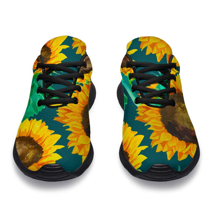 Green Watercolor Sunflower Pattern Print Sport Shoes GearFrost