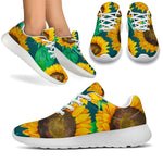 Green Watercolor Sunflower Pattern Print Sport Shoes GearFrost