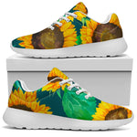 Green Watercolor Sunflower Pattern Print Sport Shoes GearFrost
