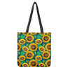 Green Watercolor Sunflower Pattern Print Tote Bag