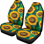 Green Watercolor Sunflower Pattern Print Universal Fit Car Seat Covers